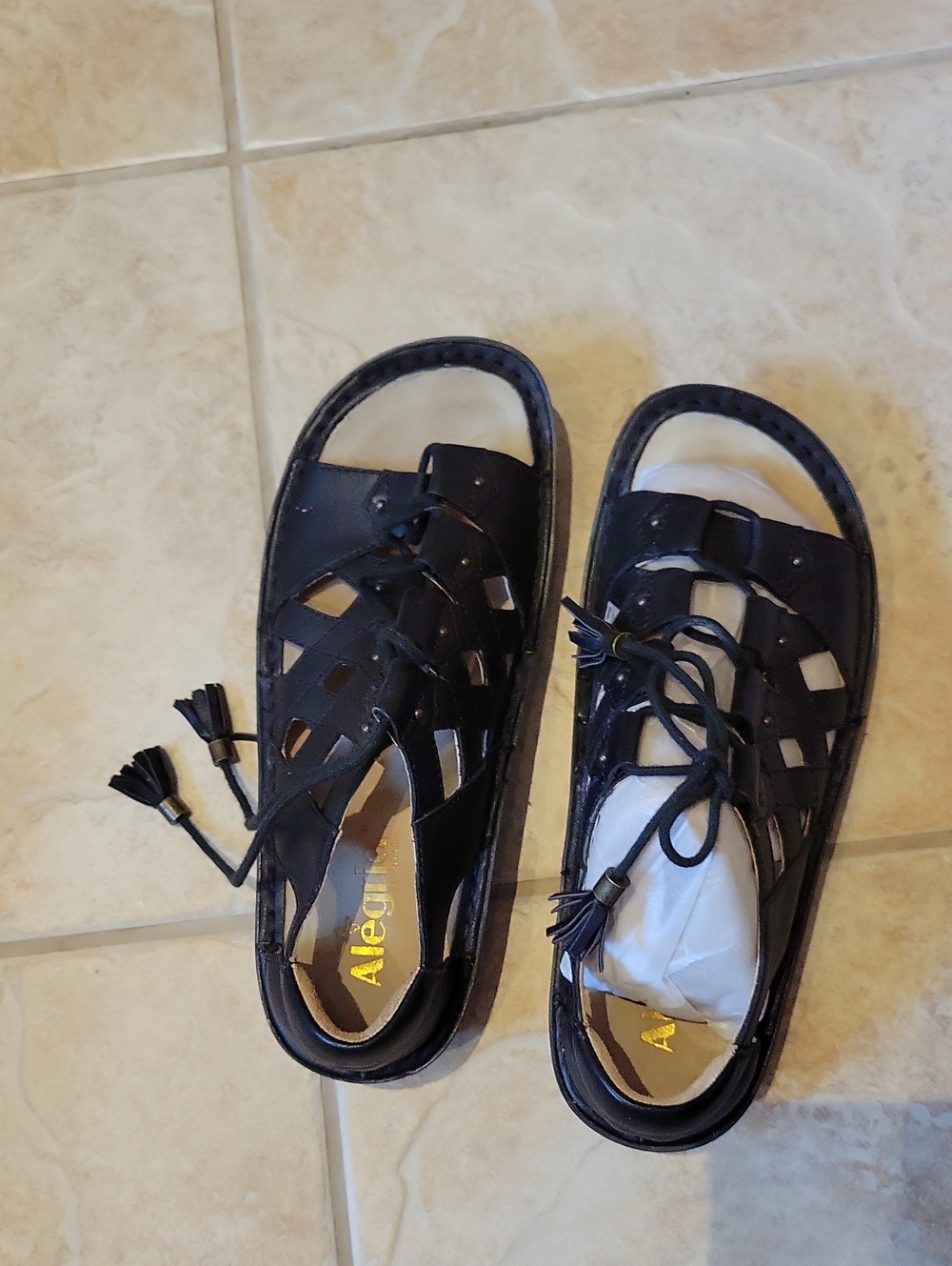 Alegria Valerie Black Leather Lace-up Sandals Size 38